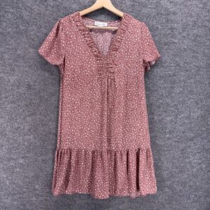 Signify Dress Women S Small Pink Geometric Shift Midi V-Neck Short Sleeve Casual